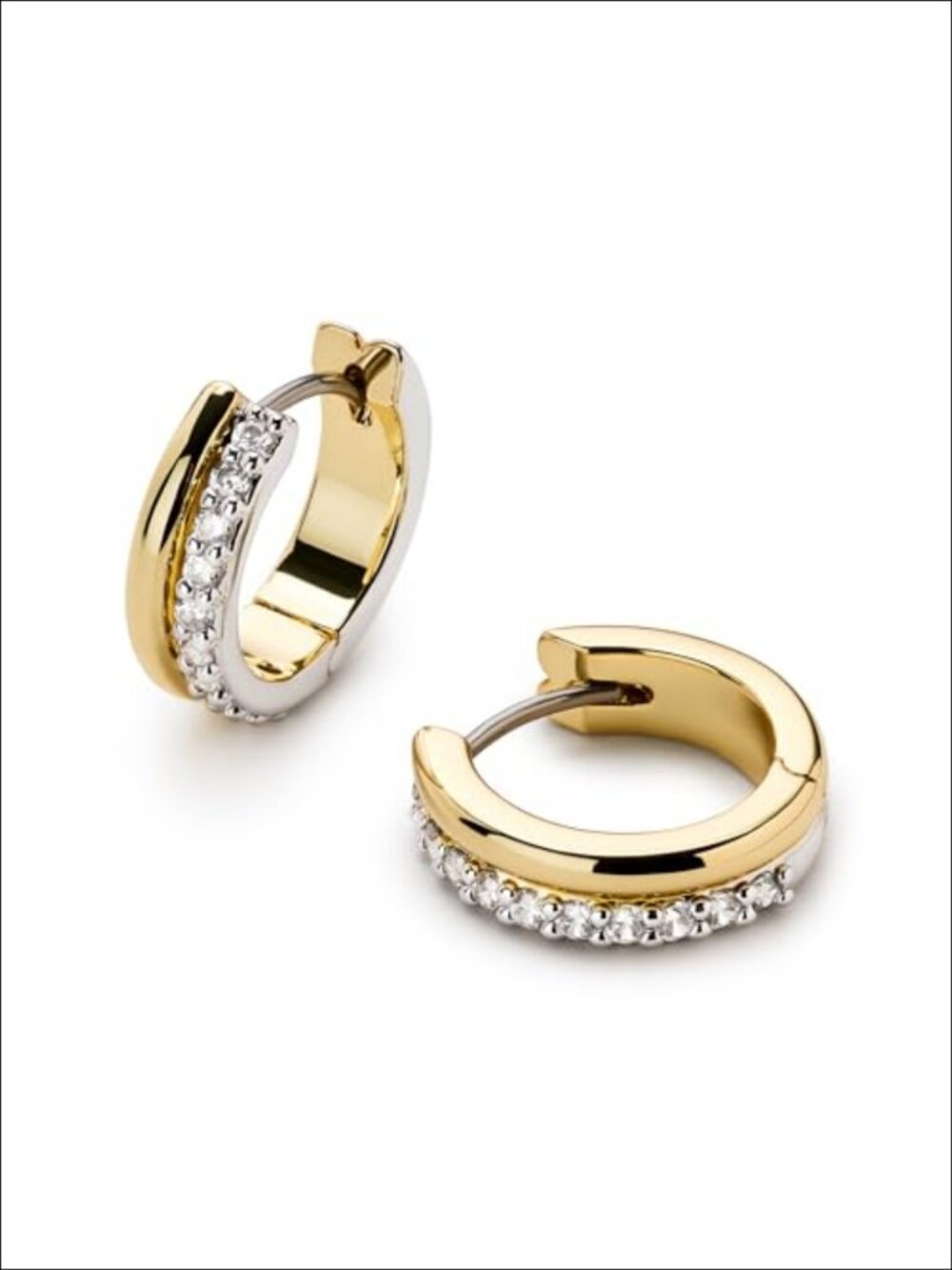 14k Gold Plated Silver Rhodium Huggie Hoop Earrings Cubic Zirconia